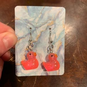 NEW HANDMADE GLOW IN THE DARK PINK DUCK EARRINGS
